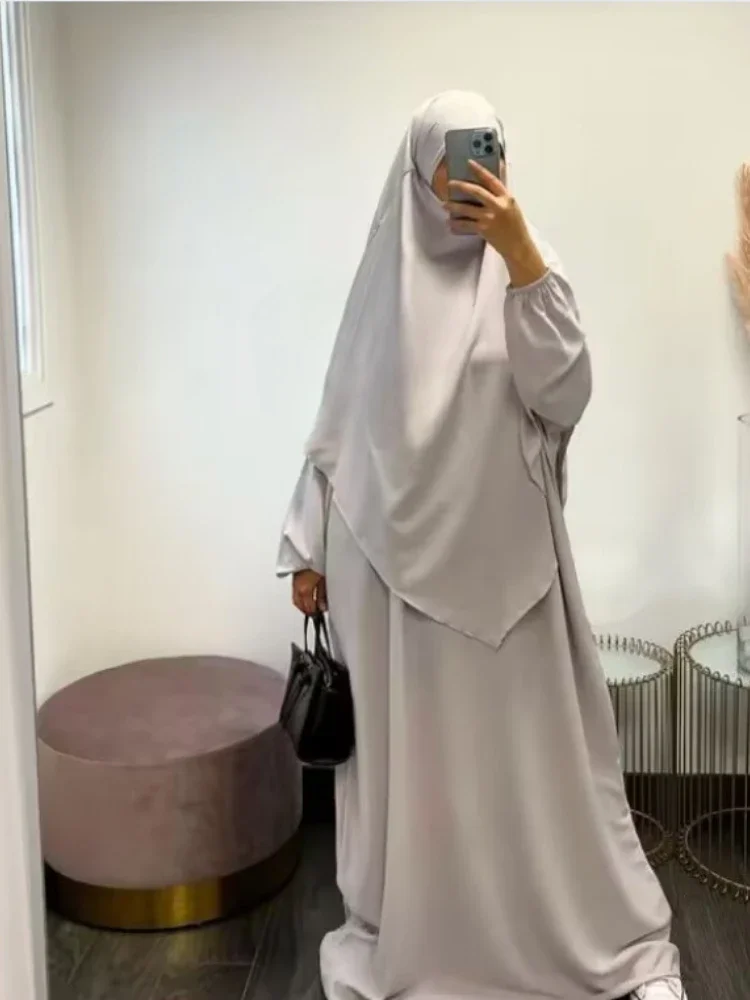 Eid muçulmano feminino longo khimar vestuário de oração 2 peça conjunto abaya vestido e hijab capa completa islâmico ramadan kaftan djellaba jilbab