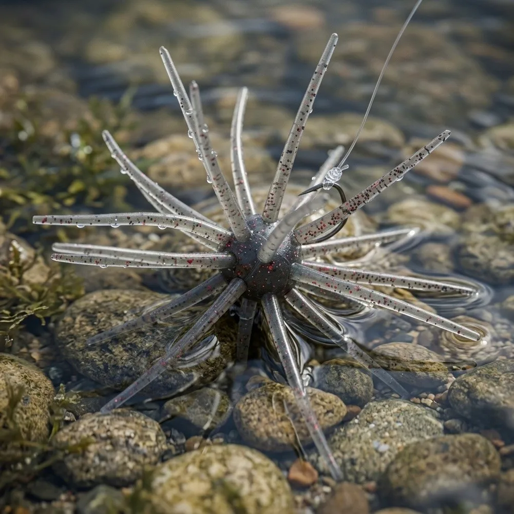 Floating Soft Lure with For Urchin Mimicry for Bass Fishing Applications Compatible with Jig Head and Weightless Rig Setups