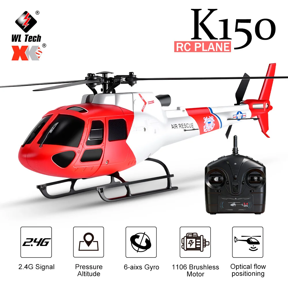 

Радиоуправляемый вертолет WLtoys K150 AS350 2026 года, 4-канальный, с гироскопом, бесщеточным двигателем и оптическим позиционированием по высоте, модель самолета