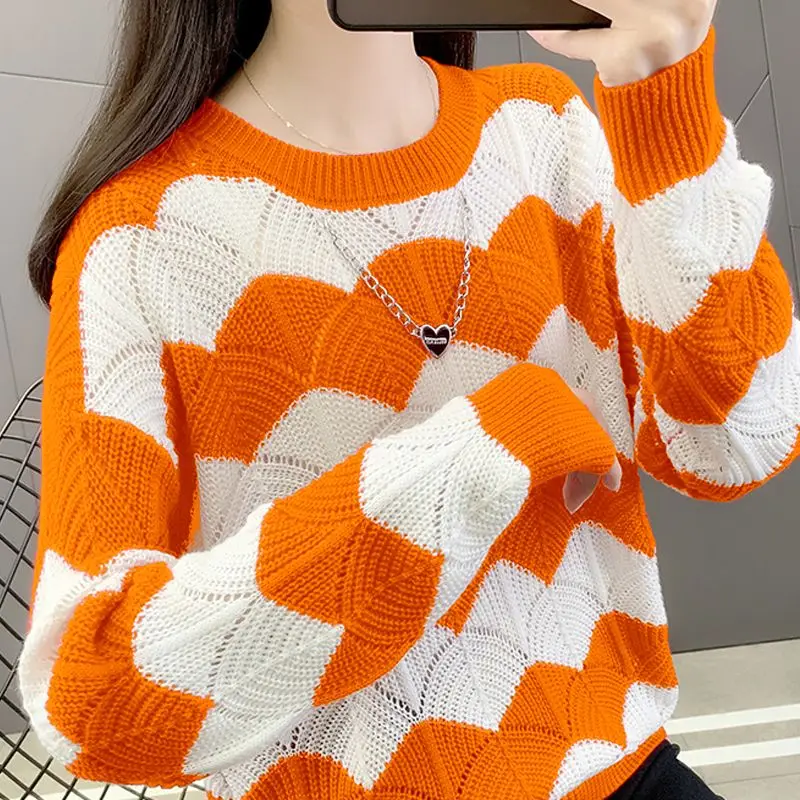 Fashion Loose Knitted Wave Cut Hollow Out Sweaters Women\'s Clothing 2023 Autumn Winter Oversized Korean Pullovers Casual Tops