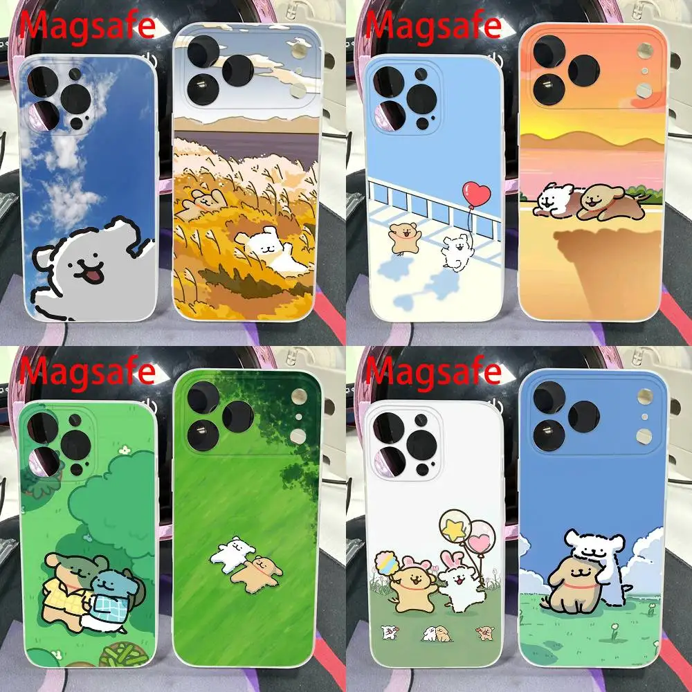

Korea Line Puppy Maltese Phone Case For iPhone 14,16,15,11,13,17,12,Air,Mini,Plus,E,Pro,Max Magnetic Magsafe Frosted Cover