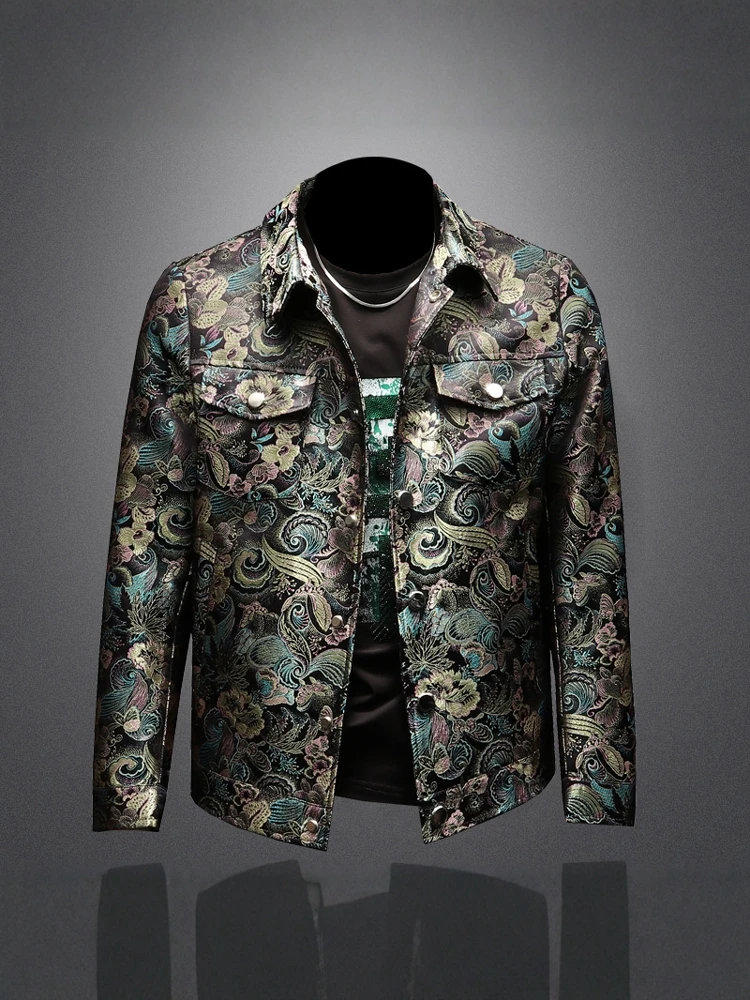 

Повседневная мужская куртка с вышивкой и воротником-стойкой, весна 2025, модная, цельная, в корейском стиле, с длинными рукавами, из полиэфирного волокна