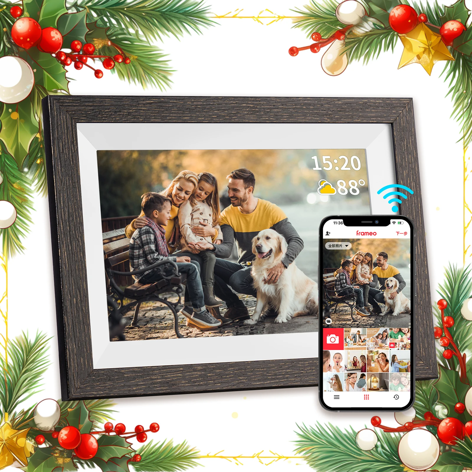 Christmas Gift 10.1 Inch WiFi Digital Picture Frame, 1280x800 IPS HD Smart Cloud Photo Frame, 32GB Storage, Auto-Rotate,