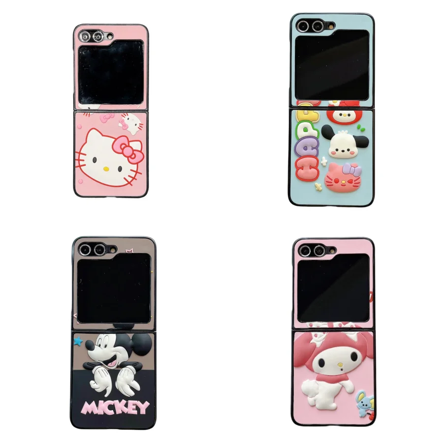 삼성 갤럭시 Z 플립 4 Z플립 5 5G 용 귀여운 만화 산리오 애니메이션 역할 전화 케이스, 부드럽고 사랑스러운 접이식 화면 보호 커버