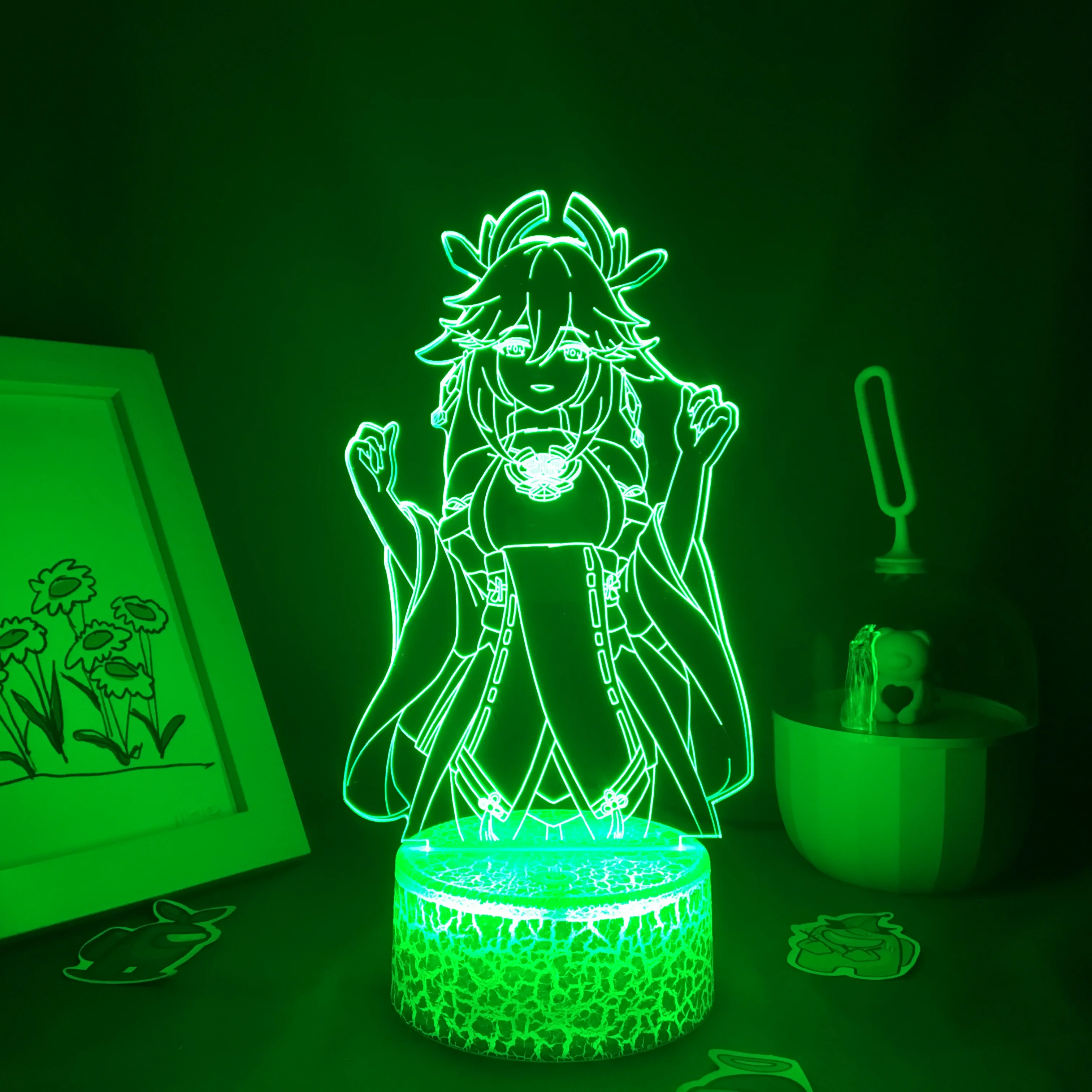 Lampe LED 3D en acrylique pour décoration de chambre d\'enfant, veilleuse de table 7/16 couleurs, support de figurine Yae ata ko du jeu Genshin