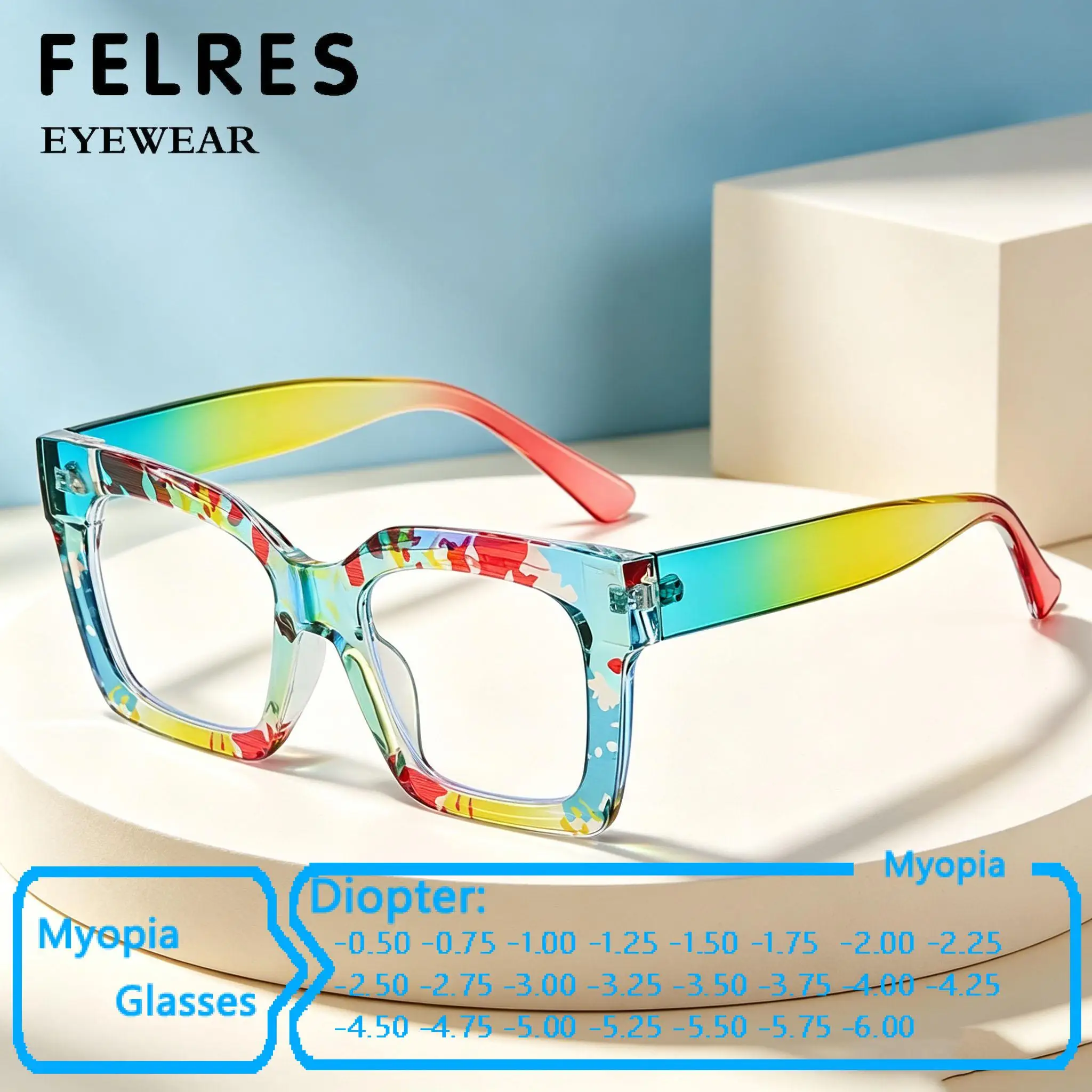 Thick Frame Anti Blue Light Myopia Glasses Men Women Clear Prescription Optical Driving Nearsighted Eyewear Negative Diopter