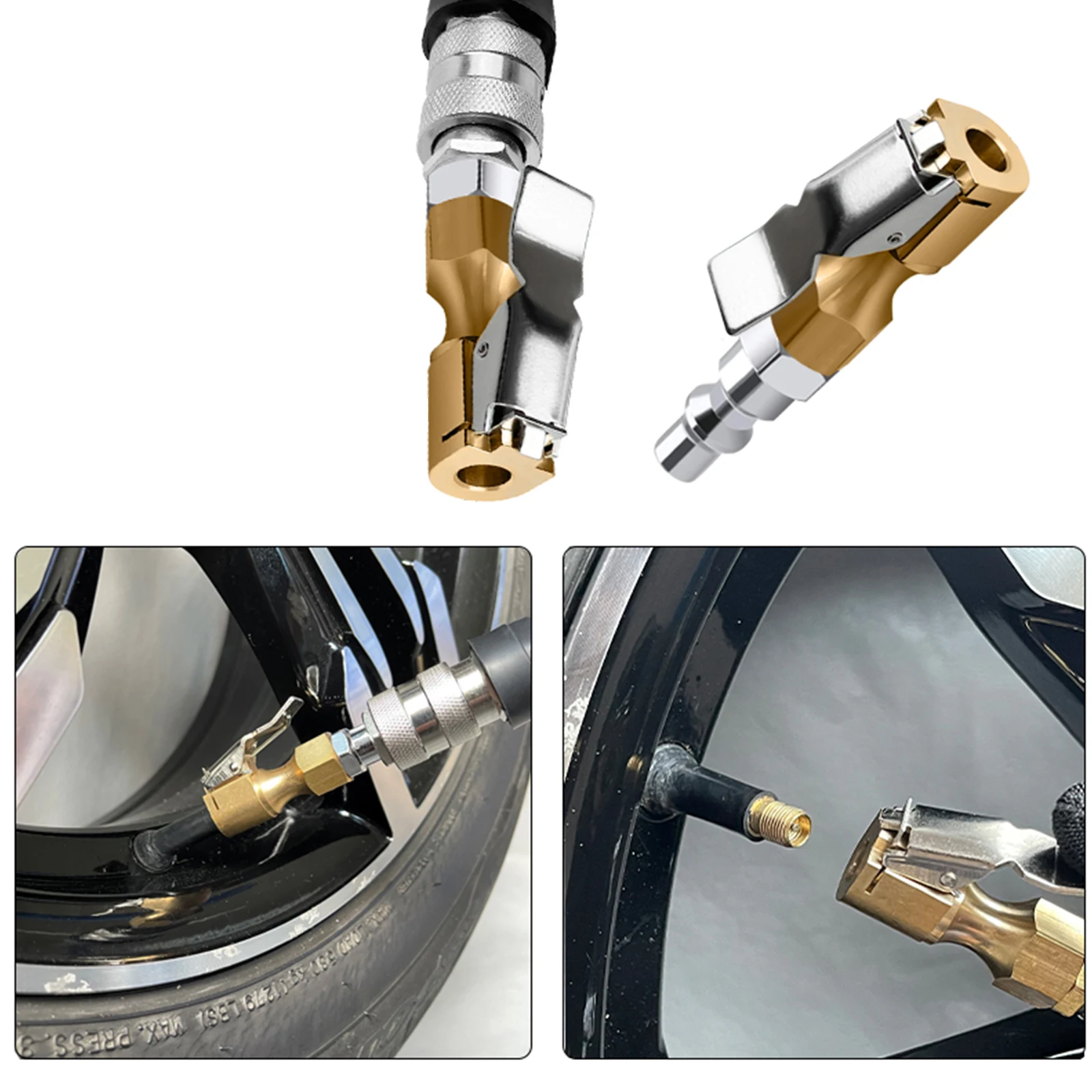 3pcs/set NPT Brass Air Chuck Closed Flow Heavy Duty Lock on Quick Connect Clip Intake Nozzle for Car Tyre Tire Inflator Pump