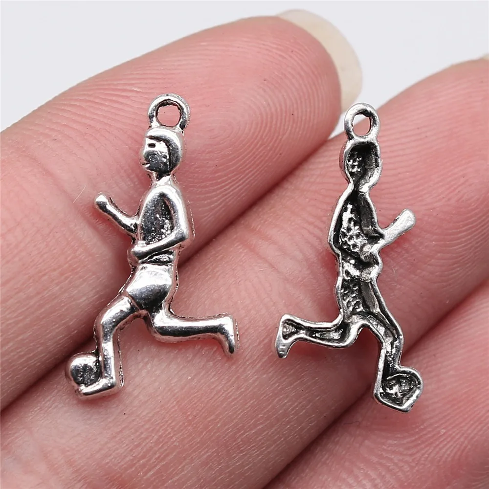 10pcs 21x13mm Antique Silver Color Soccer Player Charms Handmade Jewelry Making Accessories