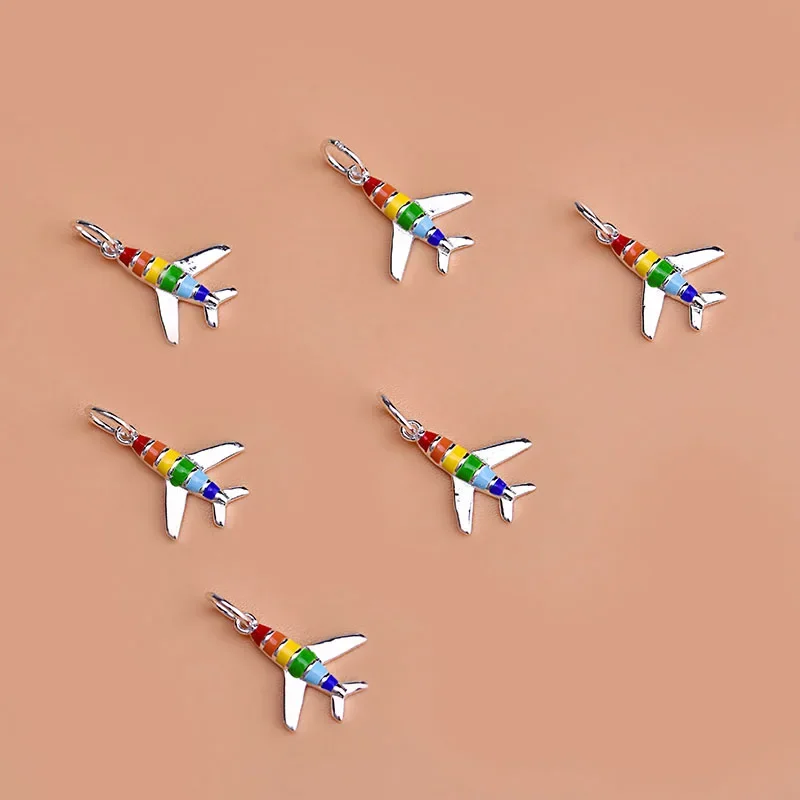 S925 Sterling silver Rainbow Airplane Pendant Handmade DIY bracelet necklace jewelry for women