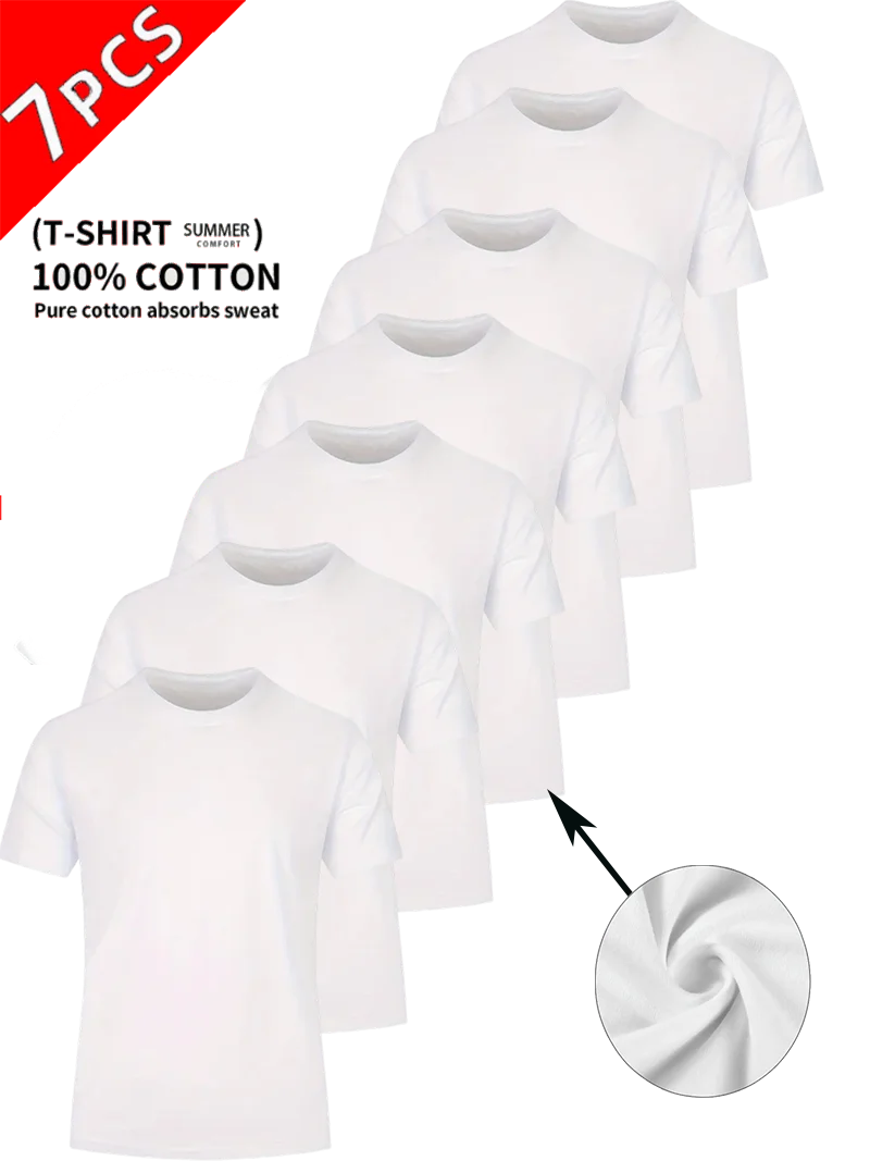 

Round Neck T-Shirt 7-Piece White Ultra-Light Men's Quick-Drying Breathable Comfortable Sport Shirt Suitable for Fitness Gym