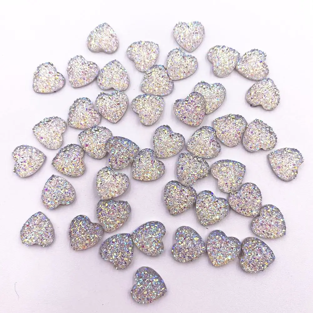 100pcs AB Resin 8mm Bling Mini Sweet Heart Ore Flatback Rhinestone Ornaments DIY Wedding Appliques Nail Art Gem Craft SL696