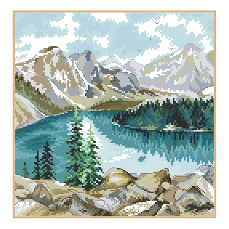 Lake Under The Snow Mountain Pattern Cross Stitch Kits Printed Canvas Embroidery Sets 11CT 14CT DIY Handmade Needlework Painting