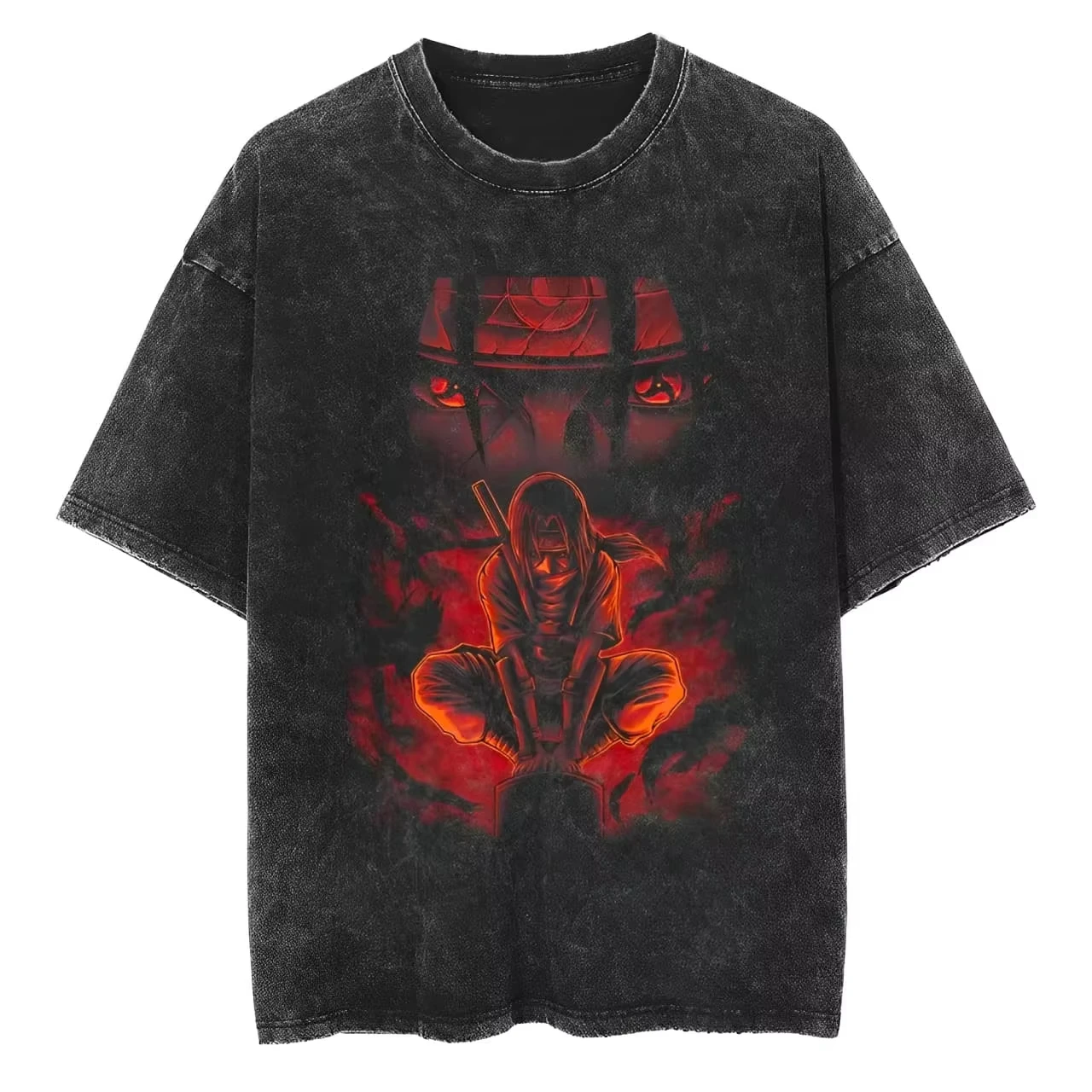 

Naruto Itachi Uchiha T Shirt Sharingan Red Vintage Acid Wash Streetwear Retro Anime