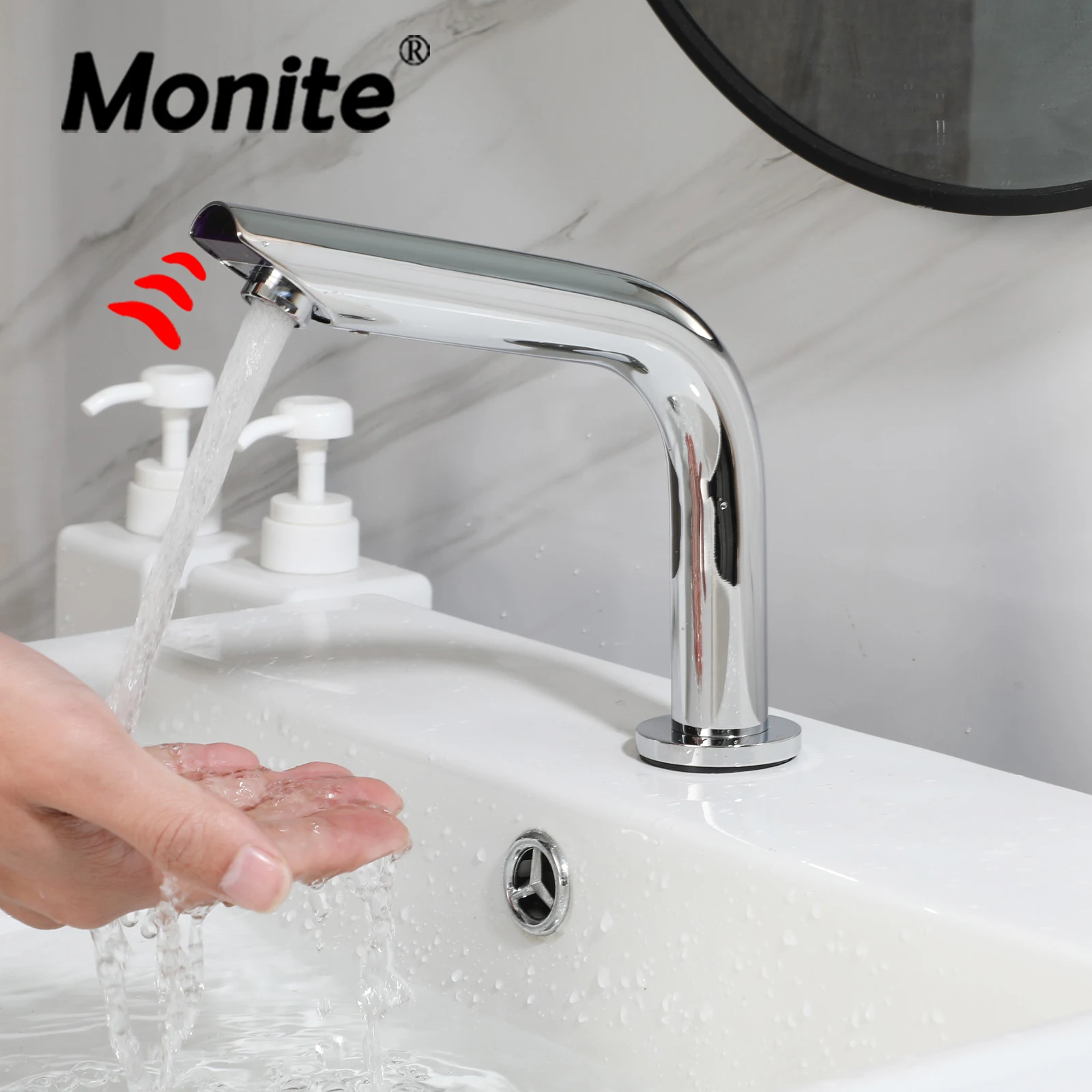 

Умный смеситель для ванной комнаты Monite, хромированные индуктивные минималистичные смесители для умывальника, 7-символьный дизайн, простая установка, смеситель для горячей и холодной воды