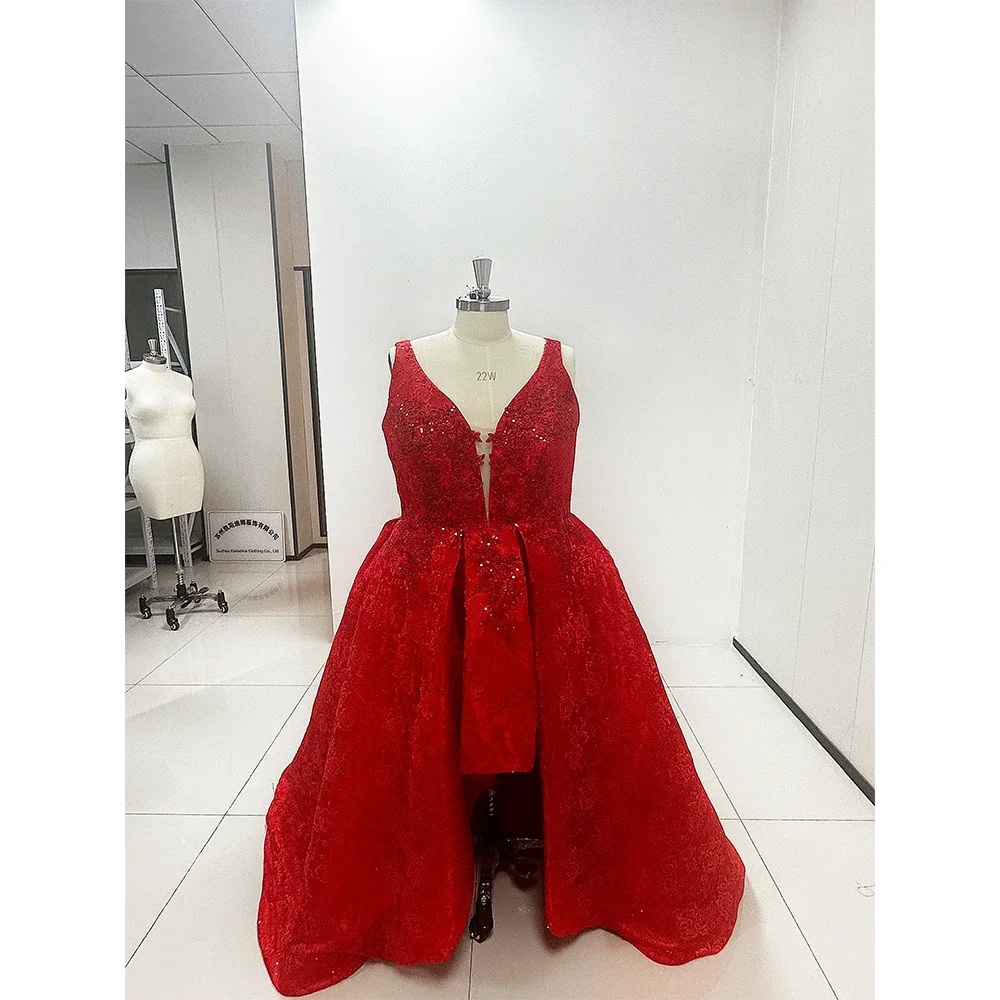 V-Neck Spaghetti Strapless Red Lace Evening Dresses Pleat High/Low Formal Occasion A-Line Gowns for Elegant Women Party Dress