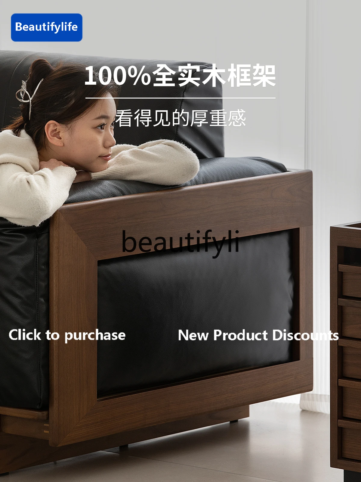 

Cqy Кожаный диван, черный первый слой из воловьей кожи для гостиной, массив дерева, средневековая маленькая квартира, простой новый орех