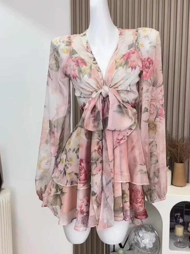 Robe mi-longue à manches longues et col en V floral pour femmes, robes bohèmes, français, vintage, esthétique, une pièce, soirée, vieux argent, coavantages, chaud, automne