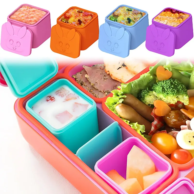 

Silicone Bento Box Condiment Organizer Sauce Divider Cup with Lid Fruit Storage Kids Lunch Box Reusable Bento Box