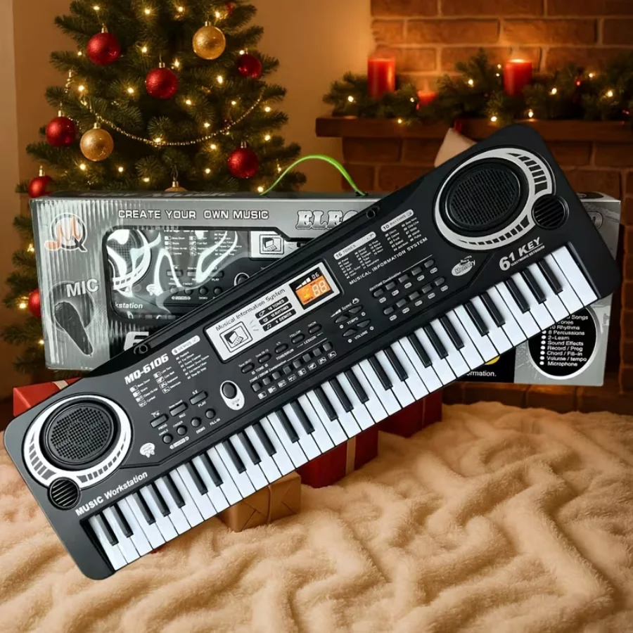 61 Keys Kids Electronic Keyboard Piano With Microphone, Dual Power Supply, Multi-Function Educational Toy With Demo Songs, Recording & Playback, Perfect Gift For Boys Girls Beginners