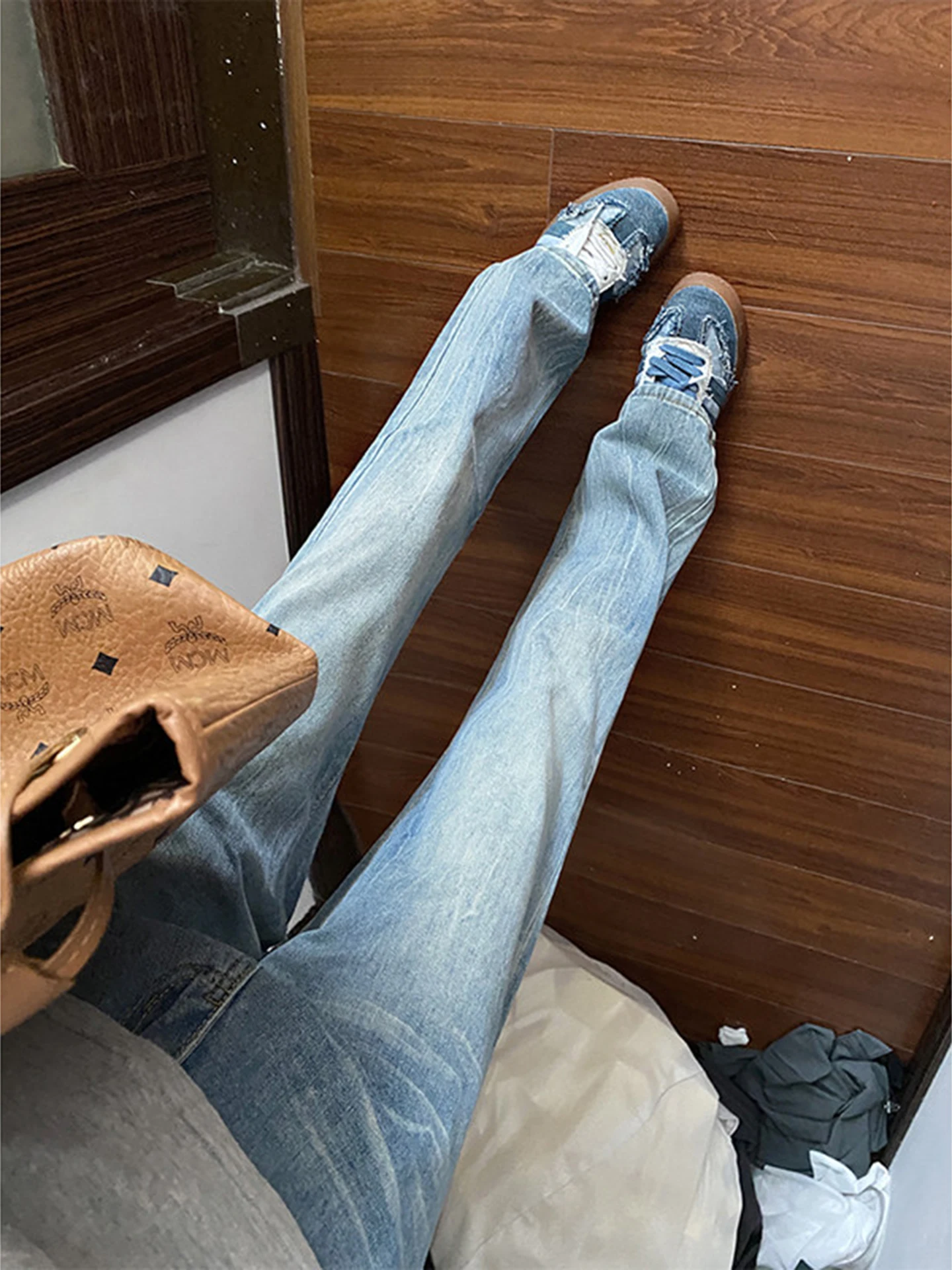 

Cleanfit Blue Tie Dye Lightning Pattern Slimming Straight Leg Jeans Men's American High Street Style Casual Cotton Denim