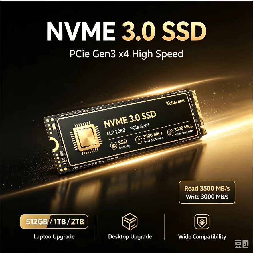 Kuhazenn Fast Boot NVMe PCIe 3.0 M.2 SSD 2280 Large Capacity Internal Hard Drive High Performance For Game PC Notebook Upgrade