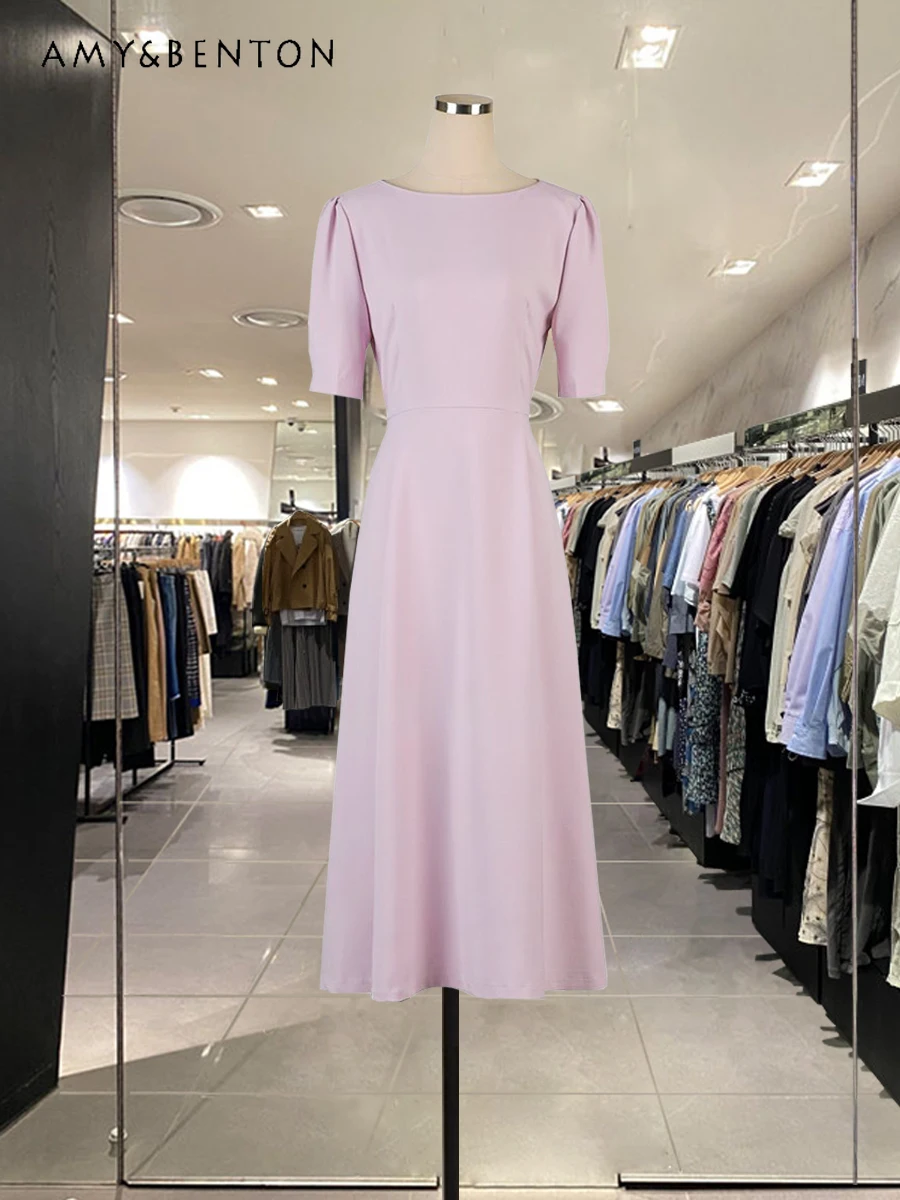 

Commute Style Business Suit Summer Dress Elegant Elegant High-End A-line Dresses Fashion Round Neck All-Match Mid-Length Dress