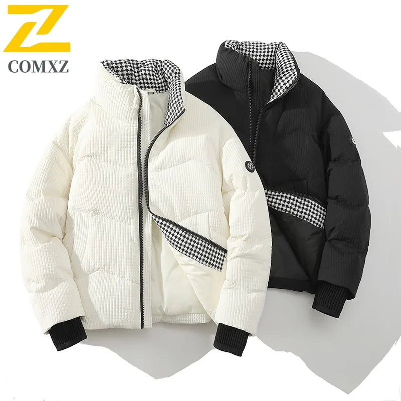 

COMXZ Thickened Parker Coat Big Size Solid Color Windproof Snow Splicing Padded Jacket Ski Warm Fashion Men's Puffer Jacket
