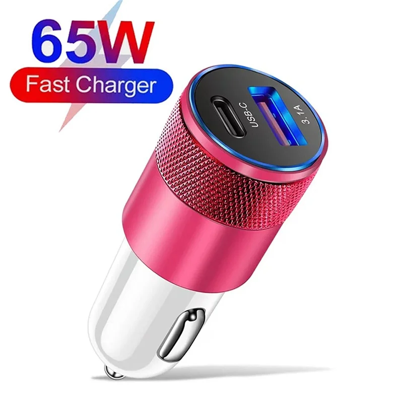 65W 3.1A Dual Ports Car Charger PD+USB Fast Charging Type C USB Car Phone Adapter For iPhone Huawei Car Cigarette Lighter QC 3.0