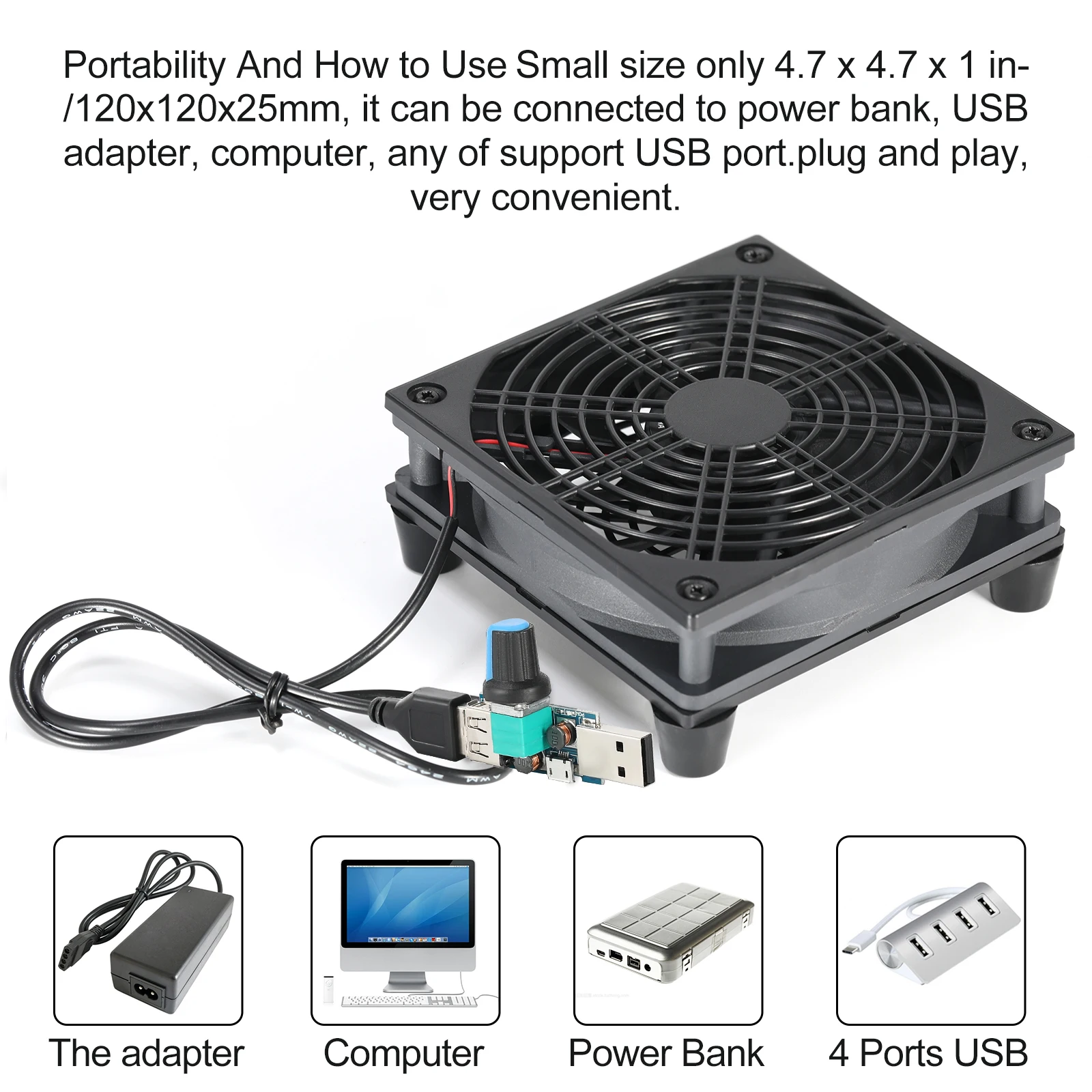 SXDOOL 120mm DC 5V USB Router Cooling Fan Cooler with Speed Controller for Receiver DVR Xbox TV Box Router