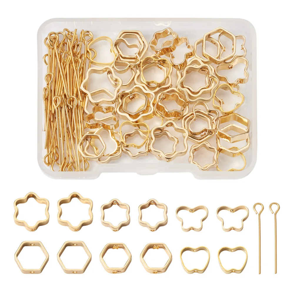 

48pcs Two Hole Brass Hexagon Flower Butterfly Apple Frame Beads Spacer Connectors for Diy Bracelet Earrings Jewelry Making