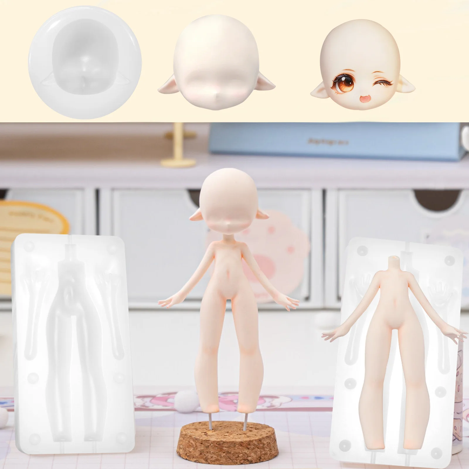 3-teiliges Puppenfiguren-Formset, 3D-Puppenkörper-Gesicht-Kopf-Form aus Polymer-Ton für Ultraleicht-Tonprojekte – Detail 6
