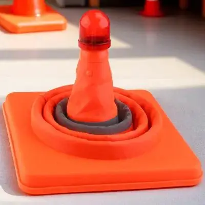 

Red 45Cm Folding LED Traffic Cone with Reflective Stripe 5Cm Collapsible Road Safety Warning Cone for Auto Trunk Storage
