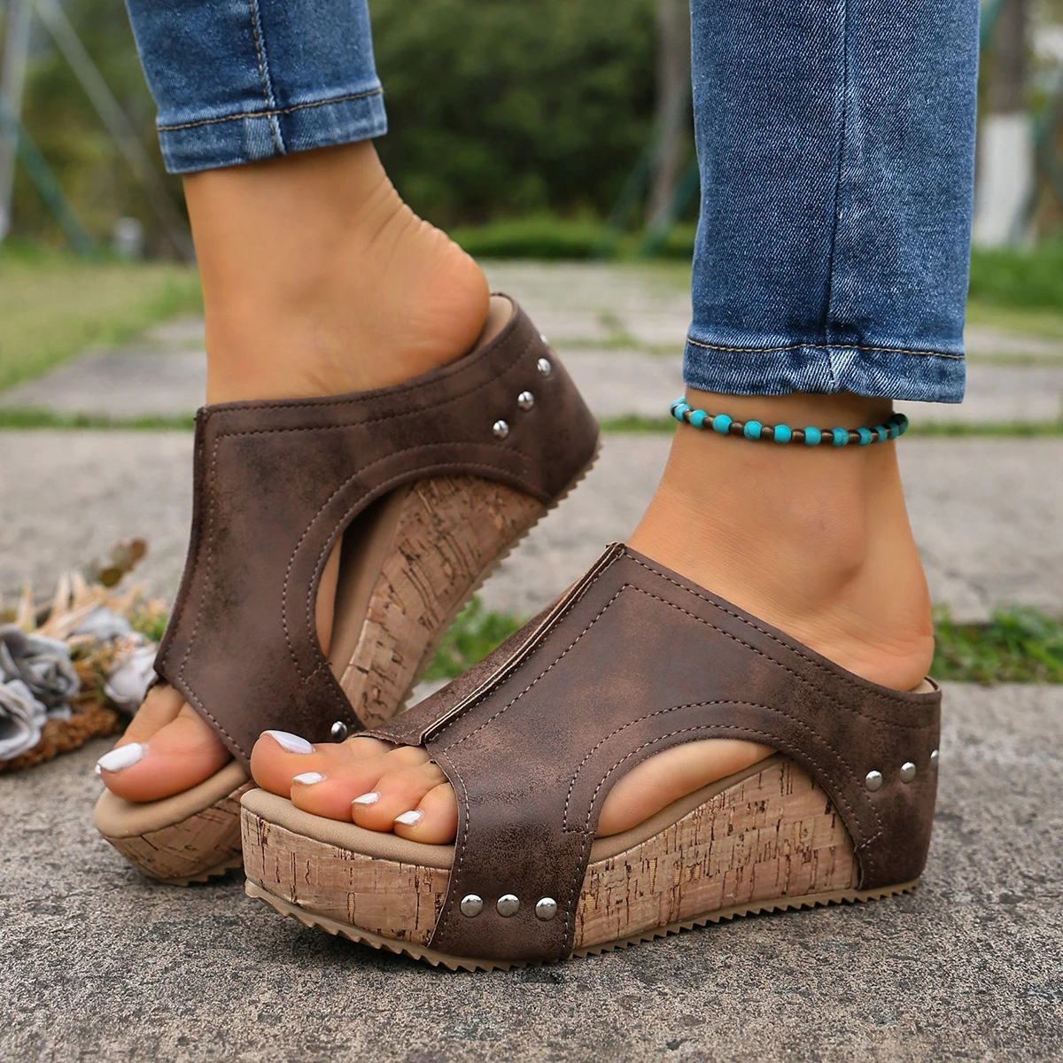 Fashion Women'S Sandals  Wedge Slippers Sandals with Sloping Heels Women'S Thick Soled Sandals Summer Open Toe Slippers  Women