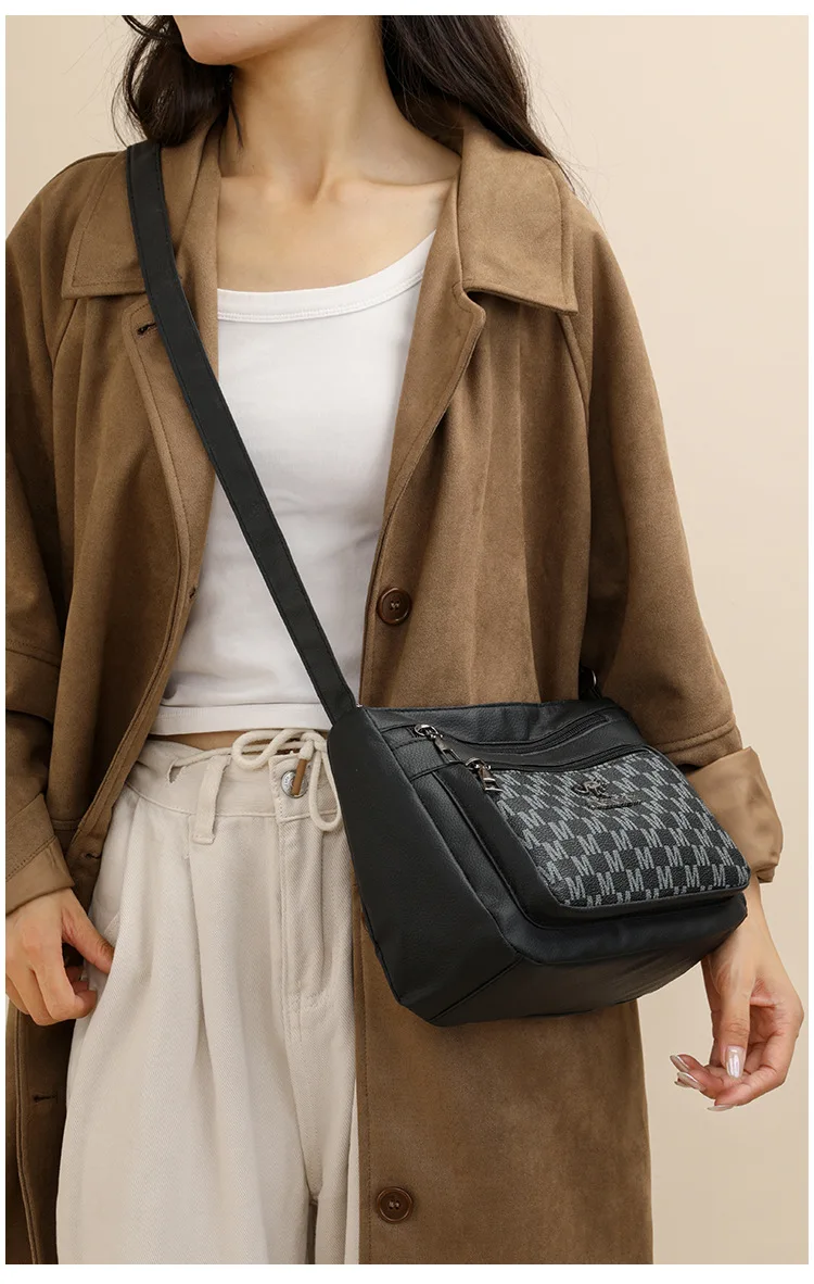 Klassisches Buchstaben-M-Design, mehrlagige Reißverschlusstasche, einzelne Schulter-Crossbody-Taschen für Damen, täglicher Gebrauch, Arbeit, Reisen, Ausflug, Party – Detail 15
