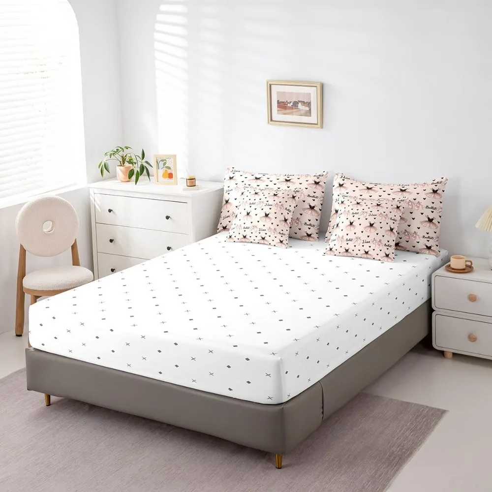 Feelyou باليه بالحجم الكامل - طقم سرير مكون من 7 قطع في حقيبة فستان باليه سرير في مجموعة للأولاد والبنات أطقم سرير رقص أنيقة مع شركة #5