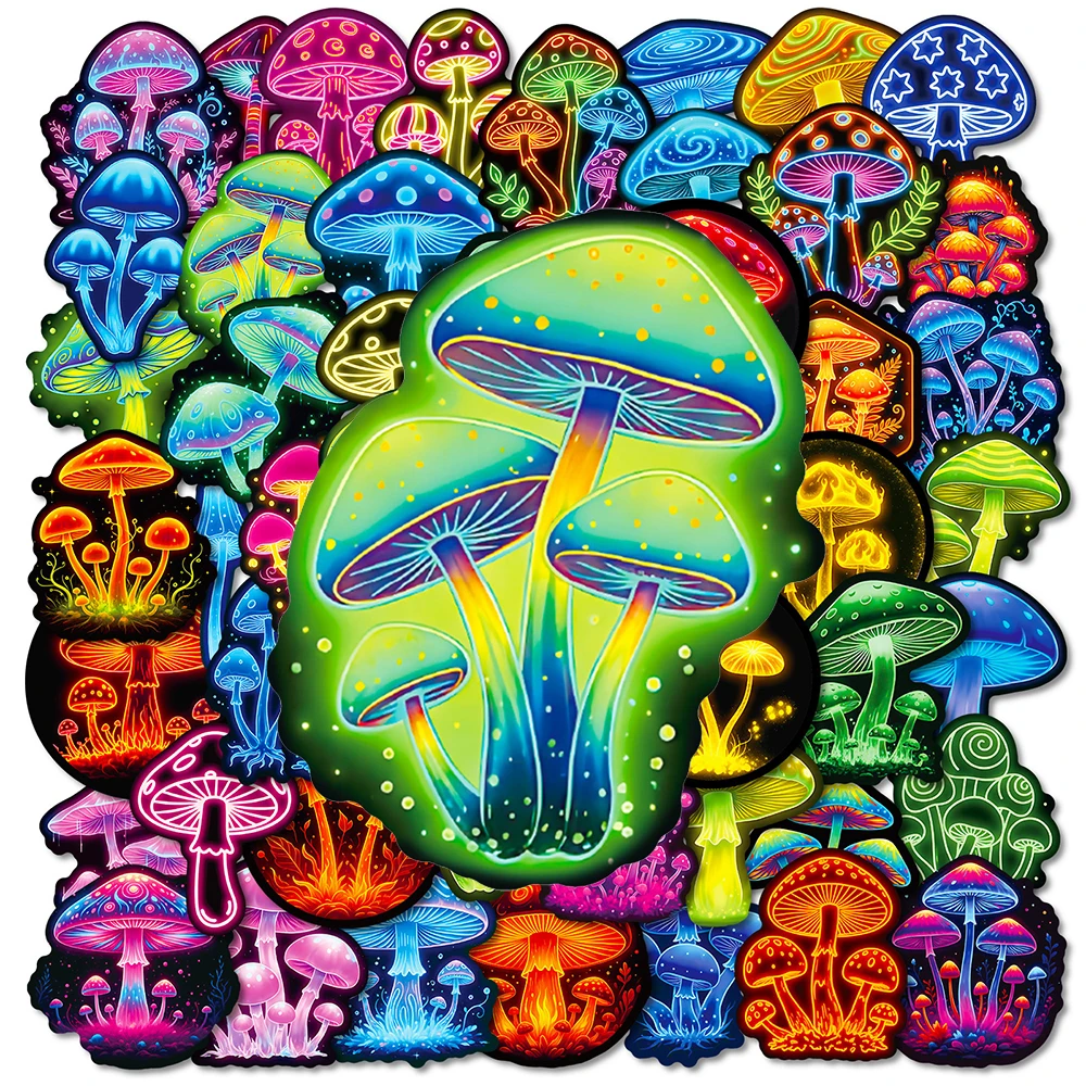 

10/30/56pcs Neon Light Mushroom Plant Cartoon Stickers Aesthetic Graffiti Sticker DIY Skateboard Laptop Luggage Cool Decals Pack