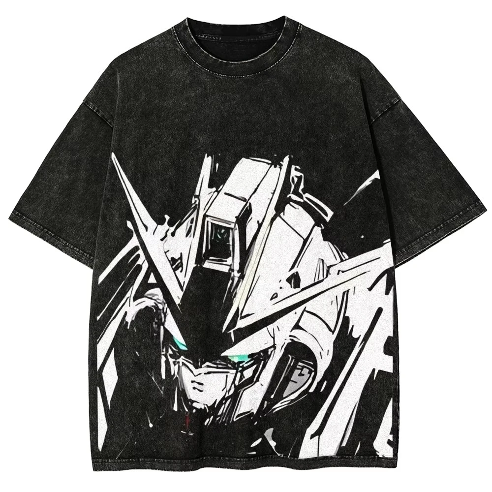 Gundam RX-78-2 T Shirt Men Vintage Acid Wash Mecha Monochrome Streetwear Retro Mobile Suit Japanese EFSF Graphic Tees