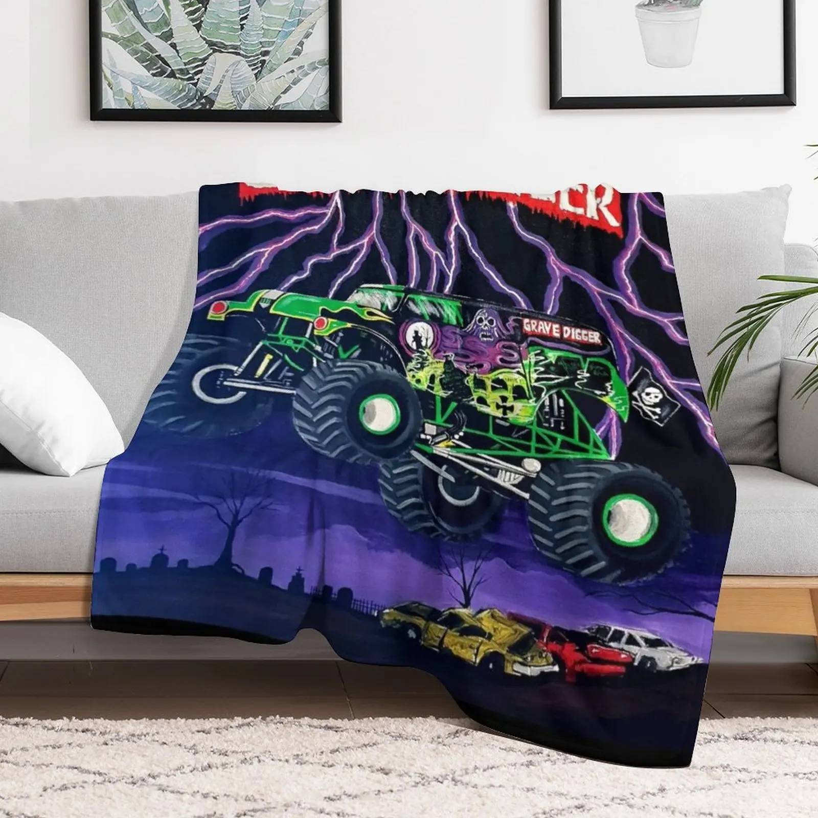 

MONSTER TRUCK Throw Blanket Kid'S Flannel Decorative Sofa Single Blankets