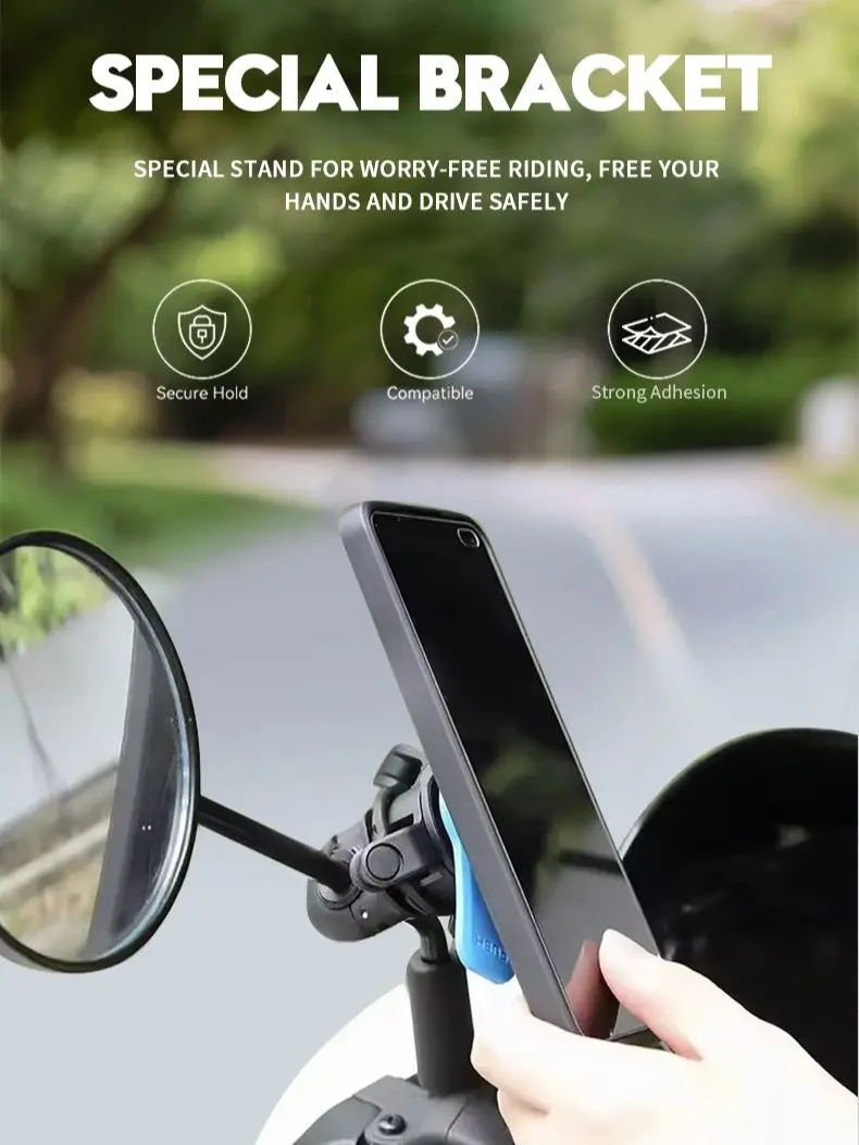 Snel te installeren telefoonhouder voor gespiegelde motorfietsen/fietsen - veilige grip - afbeelding 2