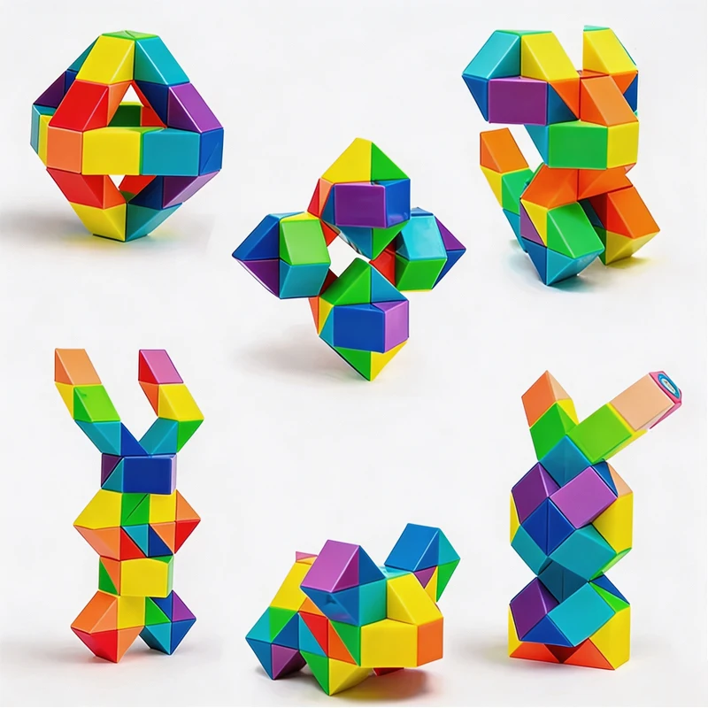 Colored Magic Cube Toys Magic Rule Snake Puzzle Fidget Toys Decompression Transformable Cubes Educational Stress Relief Toy