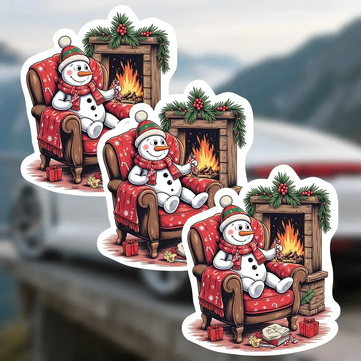 

Рождественская наклейка «Уютный снеговик от камина», идеально подходит для крышек ноутбуков, чехлов для телефонов, добавок теплой праздничной атмосферы