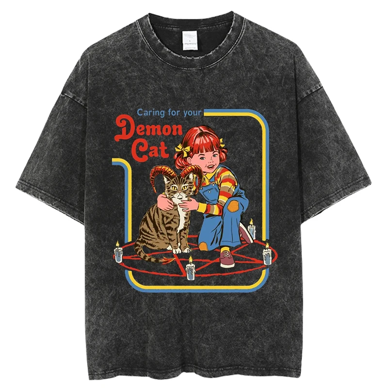 Pullover Vintage T-Shirt Funny demons Tshirt Short Oversize Street Hip Hop Goth Harajuku Y2k Unisex Tops Tees