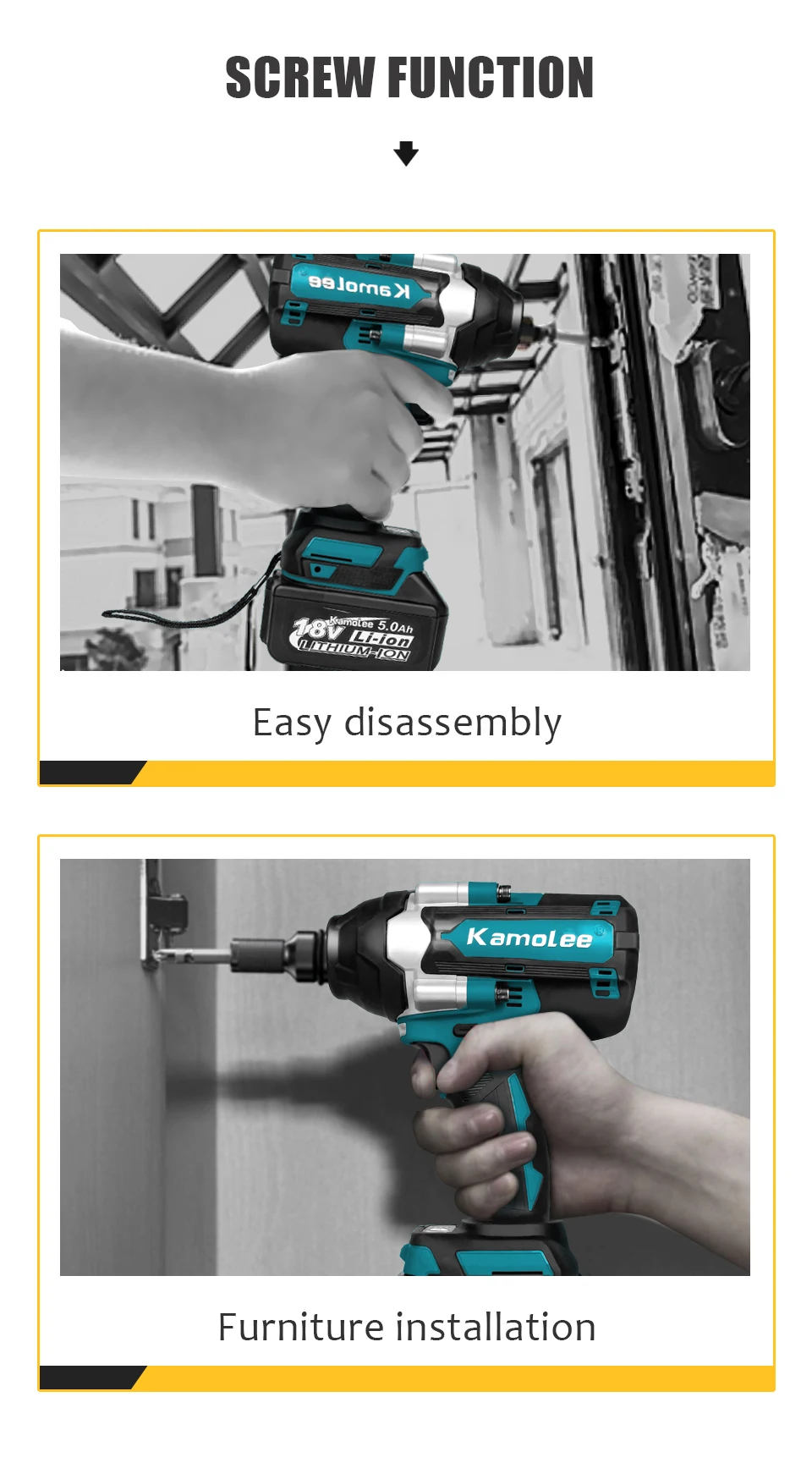Kamolee 1800 N.M 1/2 High Torque DTW700 Bürstenloser kabelloser elektrischer Schlagschrauber im Lithium-Ionen-Akku für 18-V-Akku von Makita – Detail 8