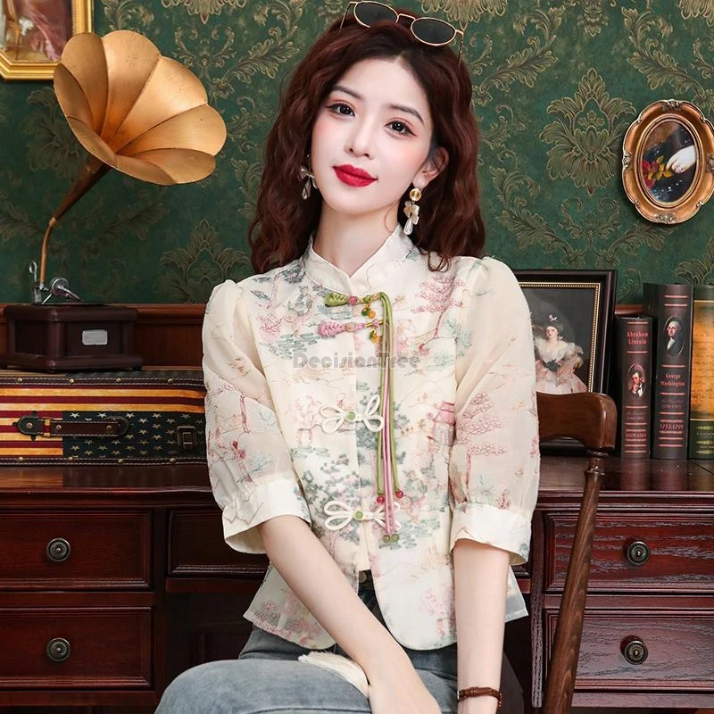 2024 leisure chic fashionable colorful blouse chinese style elegant button tassel tang suit top popular young temperament top