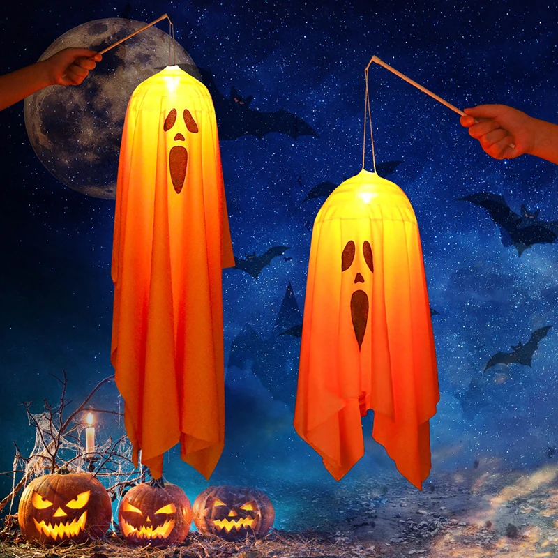 Halloween Party LED Glow Ghost Home Indoor Outdoor Decoration Supplies 2024 Haunted House Bar Hanging Horror Props With Lights