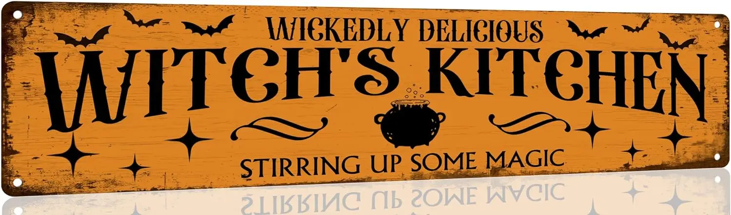 Wickedly Delicious Witch's Kitchen Tin Sign Vintage Halloween Metal Signs Gothic Halloween Witch Decorations For Cafe Bar Ki