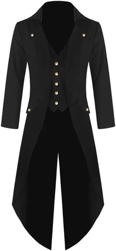 Mens Steampunk Gothic Jacket Victorian Tailcoat Vintage Halloween Costume Tuxedo Coat Uniform