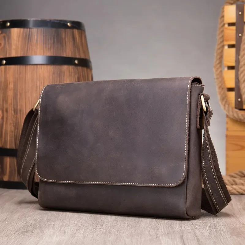 

Leather Men's Shoulder Bag Casual Small Crossbody Bag Handmade Vintage Genuine Leather Cowhide Crossbody Bag