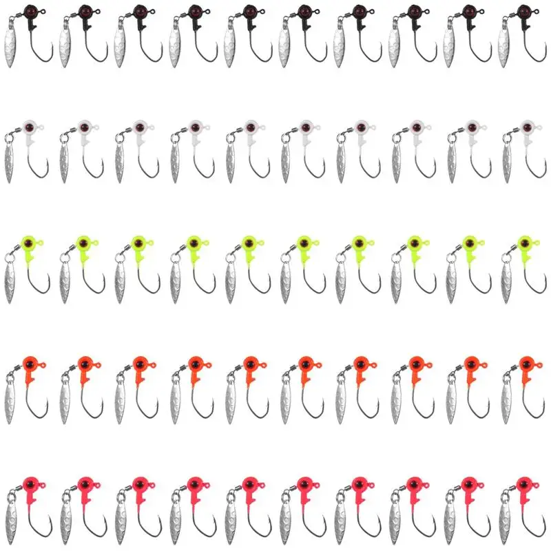 50Pcs Jig Heads Kit Fishing Jig Head Hooks Fishing Lure Jig Heads With Eye Ball Lead Head Jig Hook Lures Outdoor Fishing Tackle