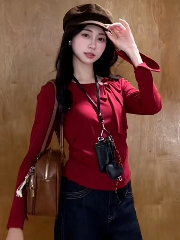 여성용 빈티지 스타일 캐주얼웨어 편안하고 통기성 좋은 가을 신상품 순면 긴팔 티셔츠